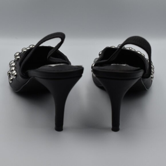 Brand New Steve Madden Black Sling Back Stiletto Pumps with Silver Tone … - Picture 2 of 4